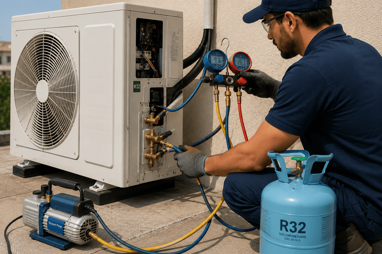 R32 AC Gas Refill in UAE – Efficient Cooling & Eco-Friendly Refrigerant Service تعبئة غاز R32 للمكيف في الإمارات – تبريد فعال وصديق للبيئة